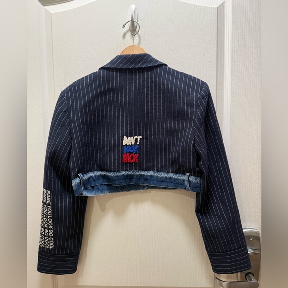 MAXMILA PARIS  Premium Crop Blazer with Embroidered Denim Trim size M NWT - Picture 6 of 8